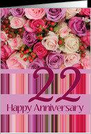 22nd Wedding Anniversary Card - Pastel roses and stripes card ...