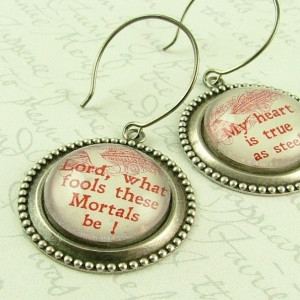 Shakespeare Literary Earrings - What Fools These Mortals Be Book Quote ...