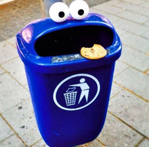 Funny photos funny Cookie Monster trash dumpster