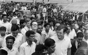 This 1971 photograph shows US Senator Edward M. Kennedy visiting ...