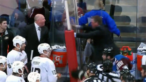 Colorado Avalanche head coach Patrick Roy, right, clashes with Anaheim ...