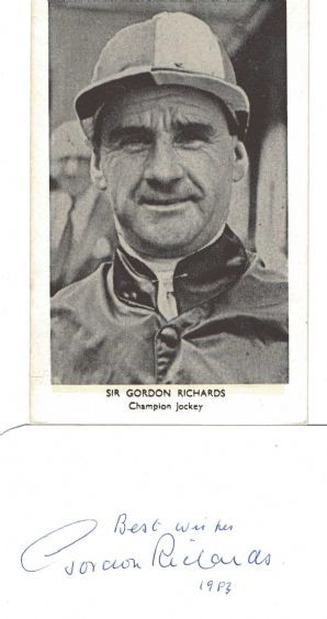 Gordon Richards Signed Card With Picture Postcard