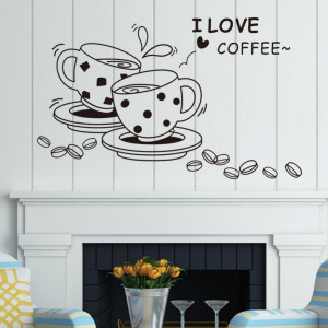 love coffee quote wall stickers cute coffee cups vinyl wall stickers ...