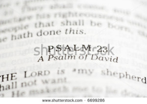Selective focus of Psalm verses in open Holy Bible. - stock photo