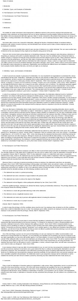 essay on Defamation of Character in the Workplace