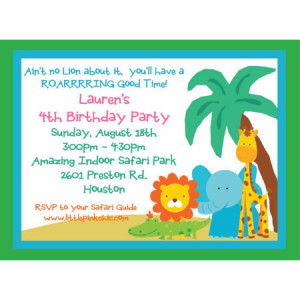 Safari Birthday Invitation-lion, giraffe, elephant, alligator, jungle
