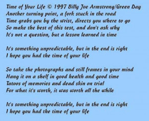 song time of your life by the group green day