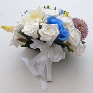 ... Blue Lisianthus & White Rose Wedding Bouquet with Cream Hyacinth