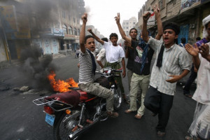 Yemeni Youths Shout Slogans Against President Ali Abdullah Saleh As