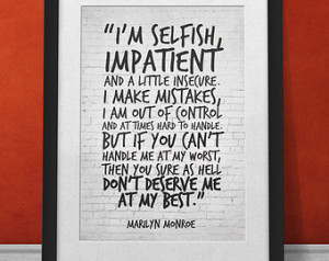 Marylin Monroe Quote Print, Love Quote Printable, I'm selfish ...