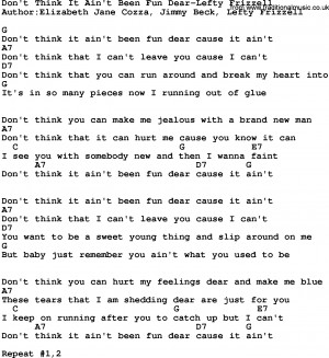 Country music song: Don't Think It Ain't Been Fun Dear-Lefty Frizzell ...