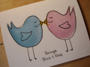 hand painted card that reads through thick and thin on