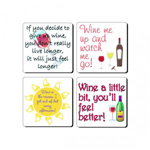 Funny Wine Sayings Coasters, Set of 4 - Great Gift Idea!