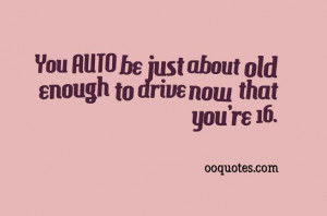 You AUTO be just about old enough to drive now that you’re 16.