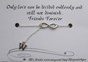 Infinity and Initial Charm Necklace and Quote Card- Bridesmaids Gift ...