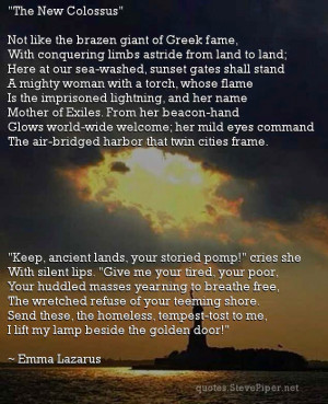Emma Lazarus, New Colossus, Statue of Liberty, poem