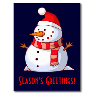 Funny snowman in Santa hat winter holiday fun Postcard