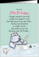 29th Birthday - Humorous, Whimsical Card with Hippo card - Product ...