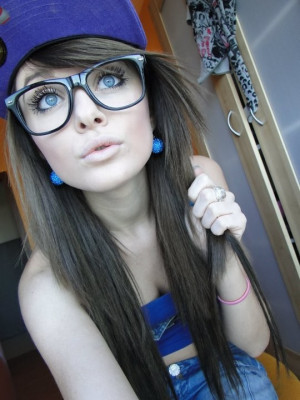 ... , cute, earrings, eyes, girl, glasses, hat, jeans, lips, pretty, sexy