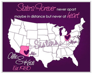 ... Sister In Law Gift Idea Present Map Sister Quote Hearts Lines Purple