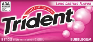 chewing Trident bubble gum