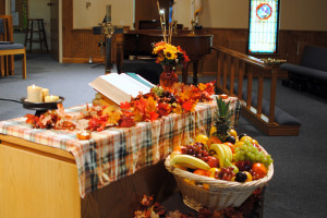 2011 Thanksgiving altar table display by Kim Evans for Community