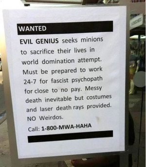 Wanted - Evil Genius Minions - Funny Picture Sign