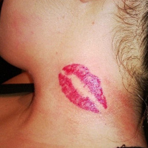 Red lips kiss small neck tattoo uncategorized