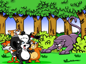 Lion Frightened Skunk And Other Animals