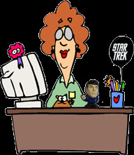 funny cartoon of female star trek at her desk with a Star Trek Balloon ...