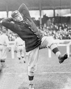 Christy Mathewson winding up for the pitch