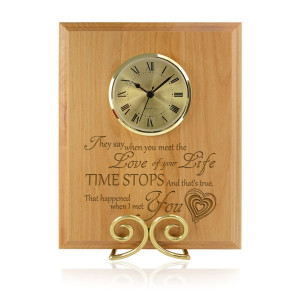 Love Stops Time Wooden Plaque With Clock