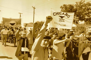 Juan Guajardo (foreground) and other Brown Berets leading a march ...