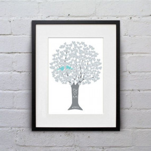 ... Heart Tree - Art Print Monogram Name Date - custom colors $18 on Etsy