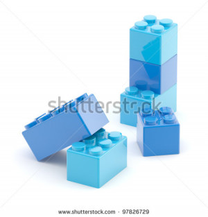 Toy Construction Brick Blue Blocks On White Floor Stock Photo