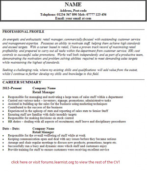 Retail Manager CV Example