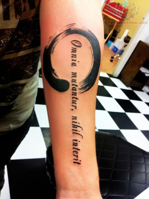 Zen Circle And Quote Tattoo On Arm