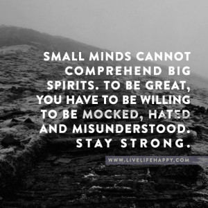 Small minds can't comprehend big spirits. To be great, you have to be ...