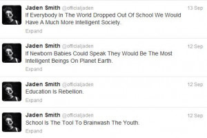 Jaden Smith took to his Twitter page and encouraged children to drop ...