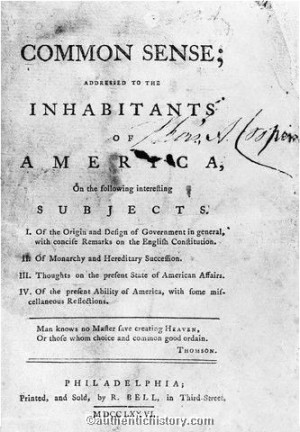Title Page to Common Sense by Thomas Paine, 1776