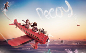 Children in red plane wallpaper