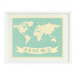 Oh, The Places You'll Go Quote Art Print 8x10-World Map-Grayed Jade ...