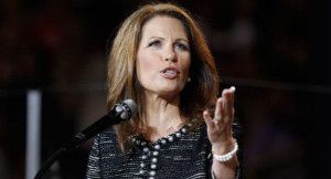 Michele Bachmann gestures during a speech at Liberty University in ...