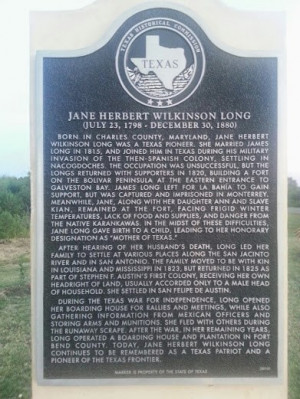 Jane Herbert Wilkinson Long - Texas Historical Markers on Waymarking ...