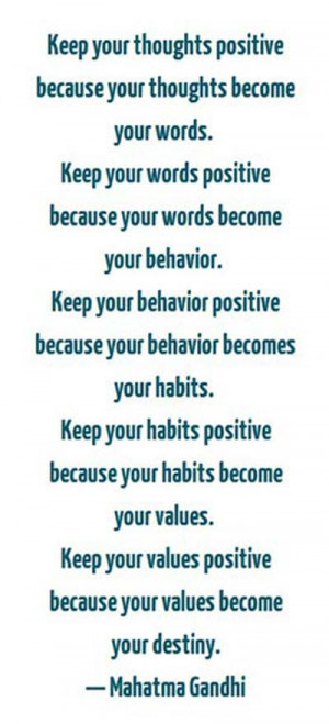 Keep your thoughts positive because your thoughts become your words ...