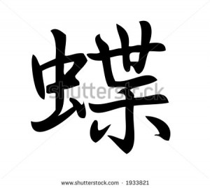 Kanji character for Butterfly. Kanji, one of three scripts used in the ...