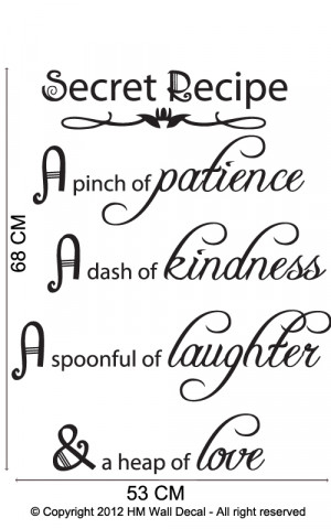 Vinyl Decal Quote Recipe For Love Kitchen Family Wall Decals