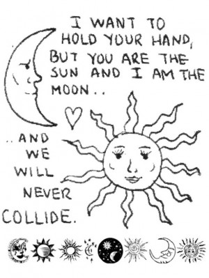 collide, love, moon, quote, sun
