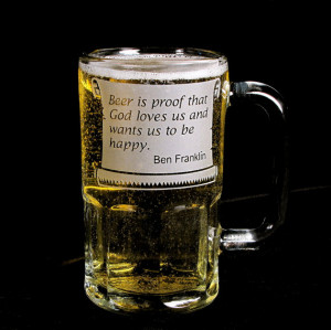 Ben Franklin Beer Quote, Etched Glass Beer Stein