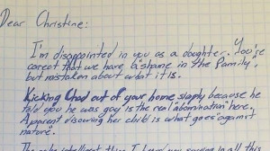 ... in a letter, she kicked her gay son out of the family home. Facebook